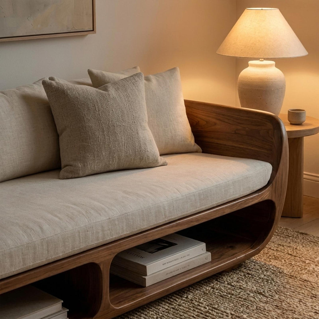 Rustic Sculptural Sofa Table, Handcrafted Solid Wood Console Table Behind Couch, Modern Living Room Decor