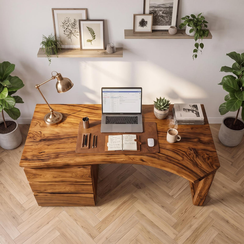 Mid Century Office Desk, Solid Wood Executive Computer Desk for Home Office & Workspace