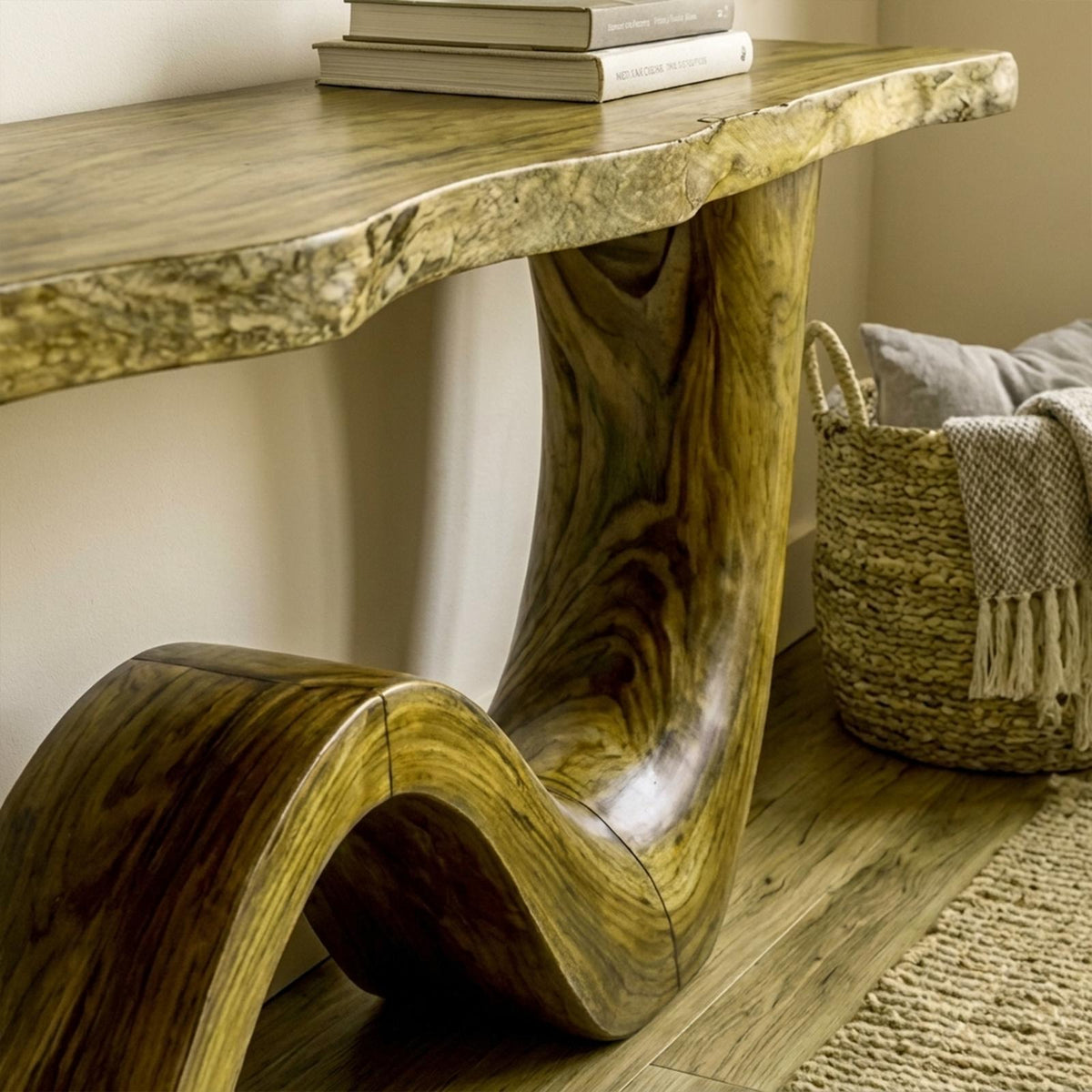 Organic Wave Base Wood Console Table, Sculptural Entryway, Hallway & Sofa Back Table