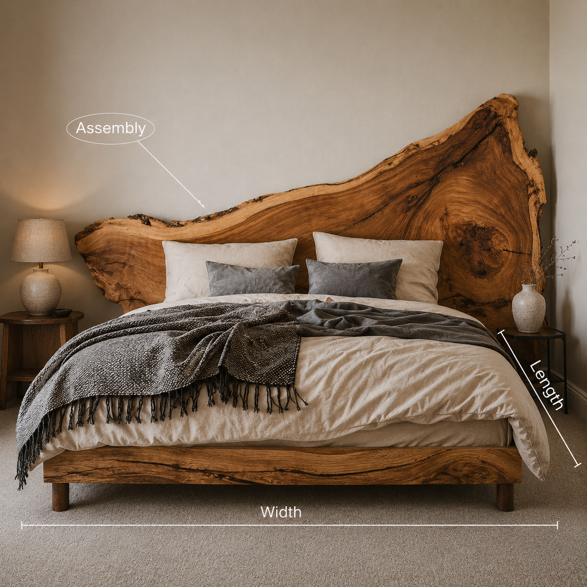 Rustic Live Edge Wooden Bed Frame And Headboard For Bedroom Decor SITHWO012