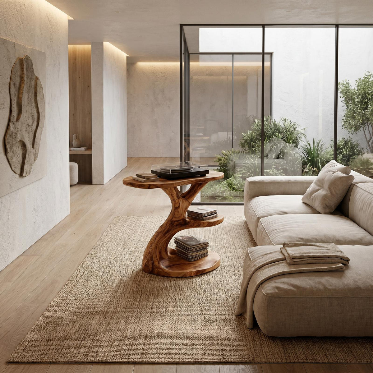 Modern Organic Side Table, Multi-Level Solid Wood End Table & Nightstand for Living Room & Bedroom