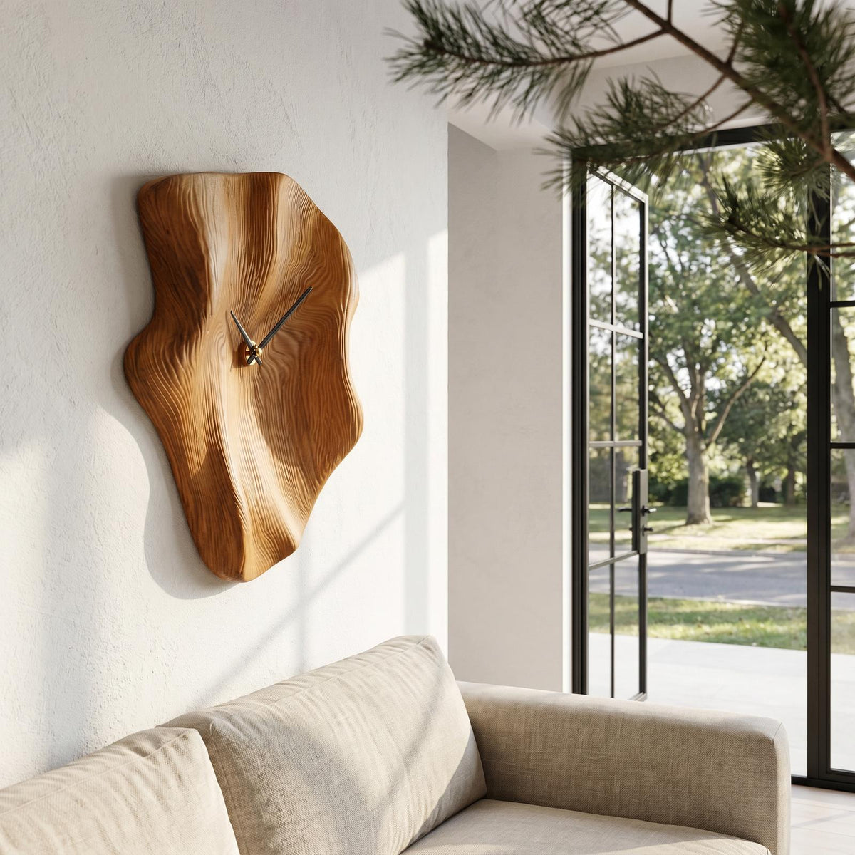 Nature Inspired Wood Wall Clock With Artistic Live Edge Form For Living Room SINLHACK026