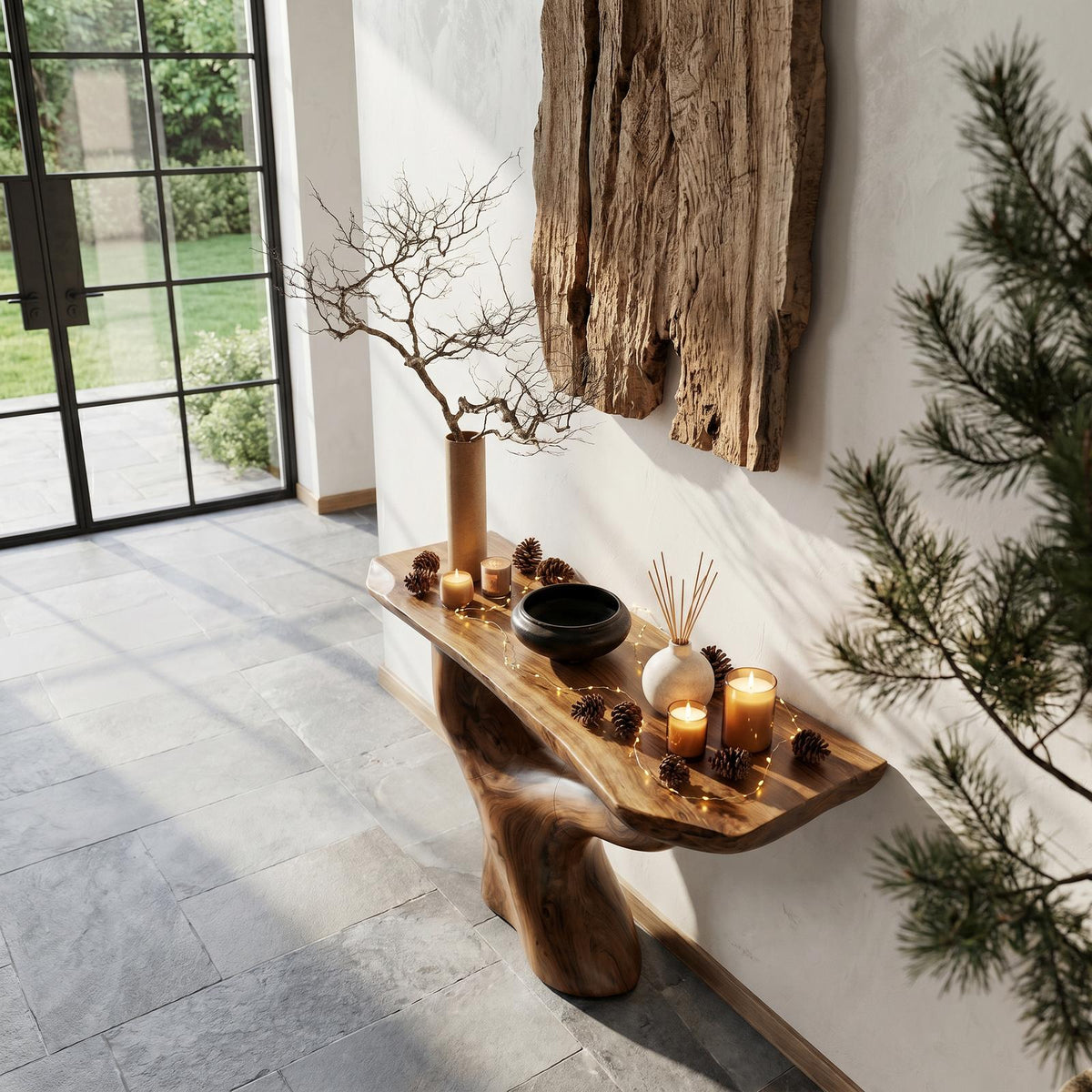 Rustic Console Table With Sculptural Tree Root Base For Entryway SINLHACS653