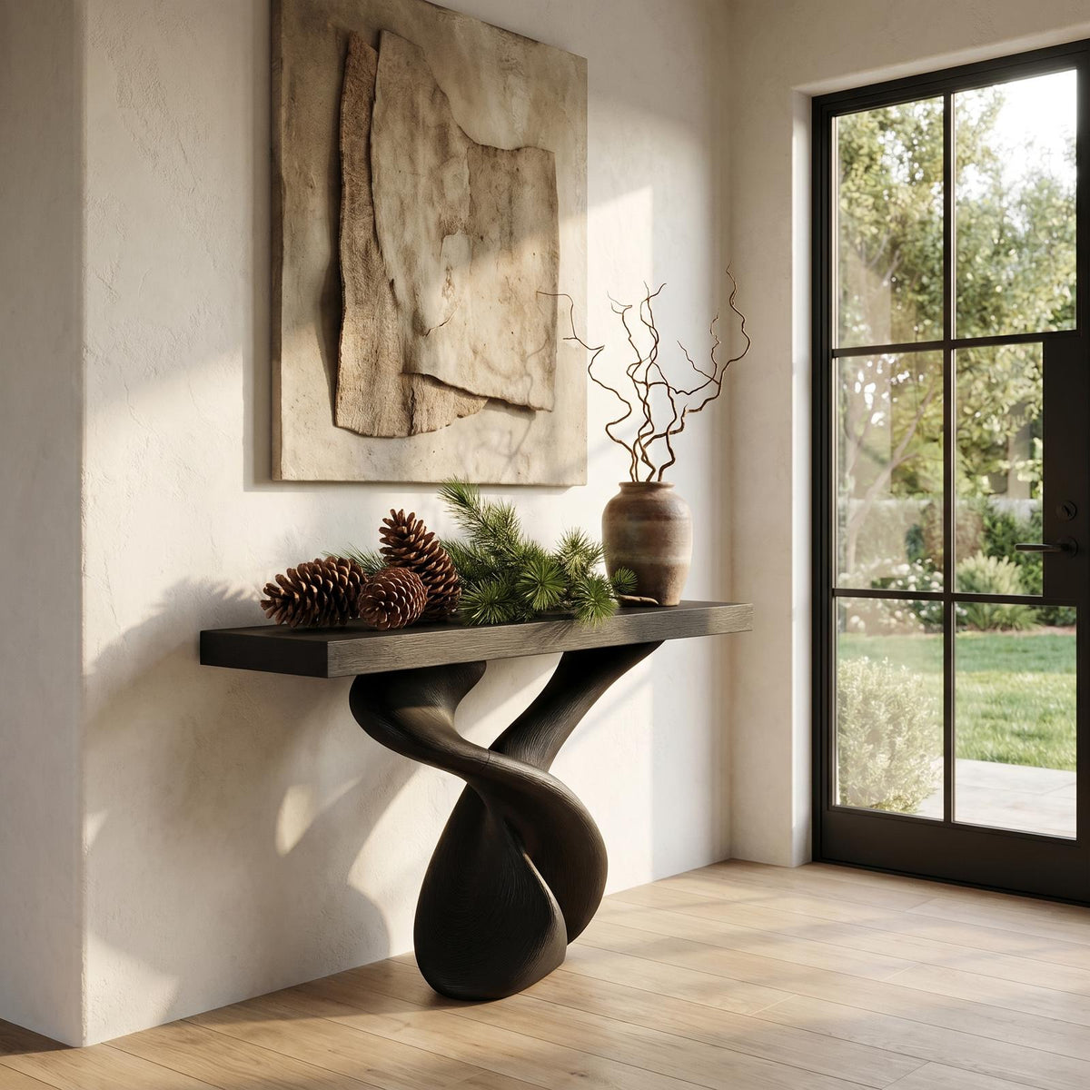 Organic Sculptural Console Table With Artistic Curved Base For Entryway