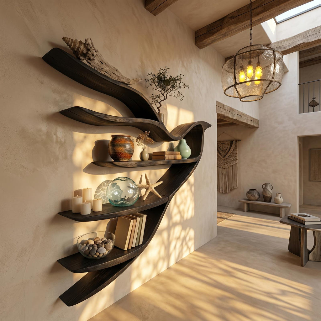 Sculptural Bookcase With Organic Open Shelving For Living Room Decor