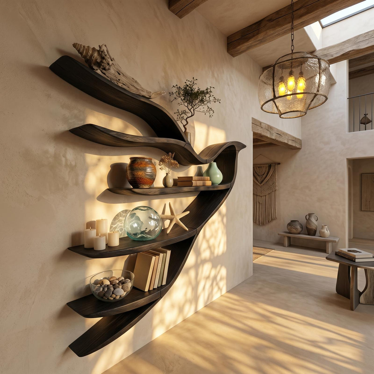 Sculptural Bookcase With Organic Open Shelving For Living Room Decor
