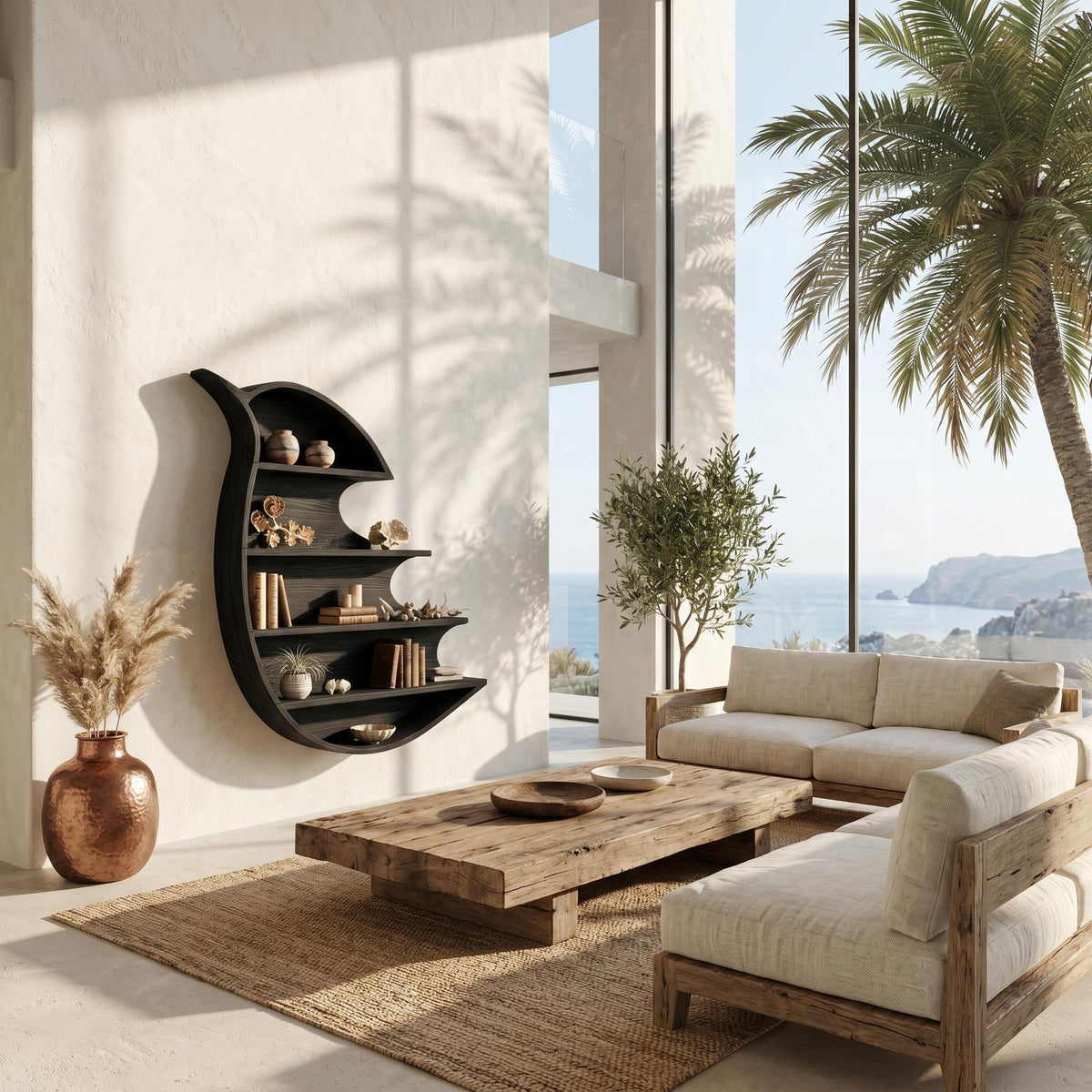 Artistic Wave Bookcase With Wall Mounted Display Storage For Entryway SINLHABS047