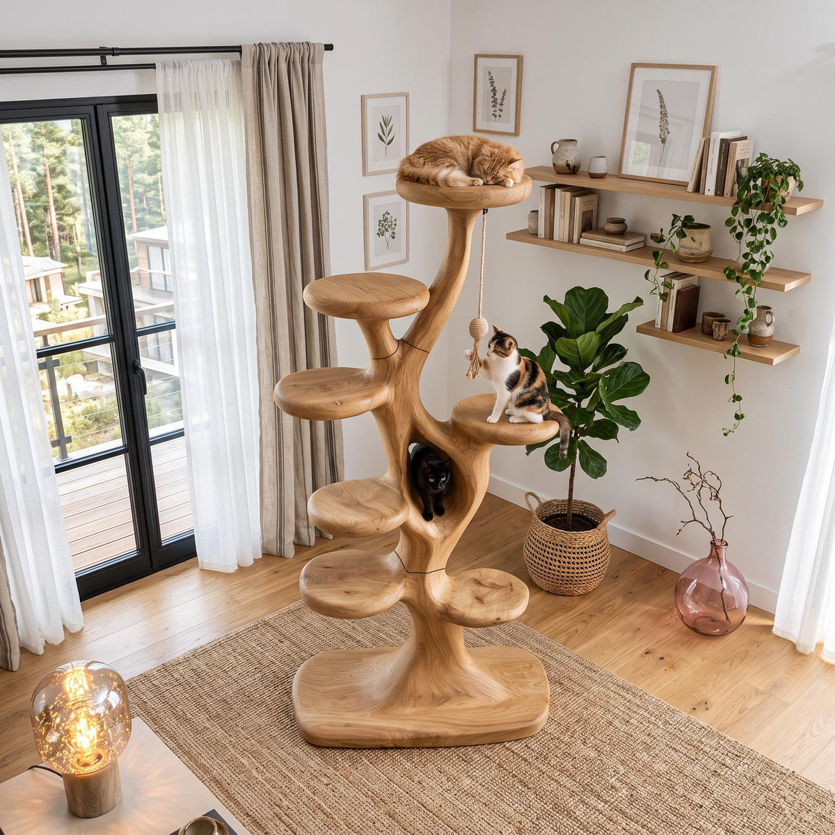 Modern Tree Shaped Cat Tree With Multi Level Platforms For Indoor Cats