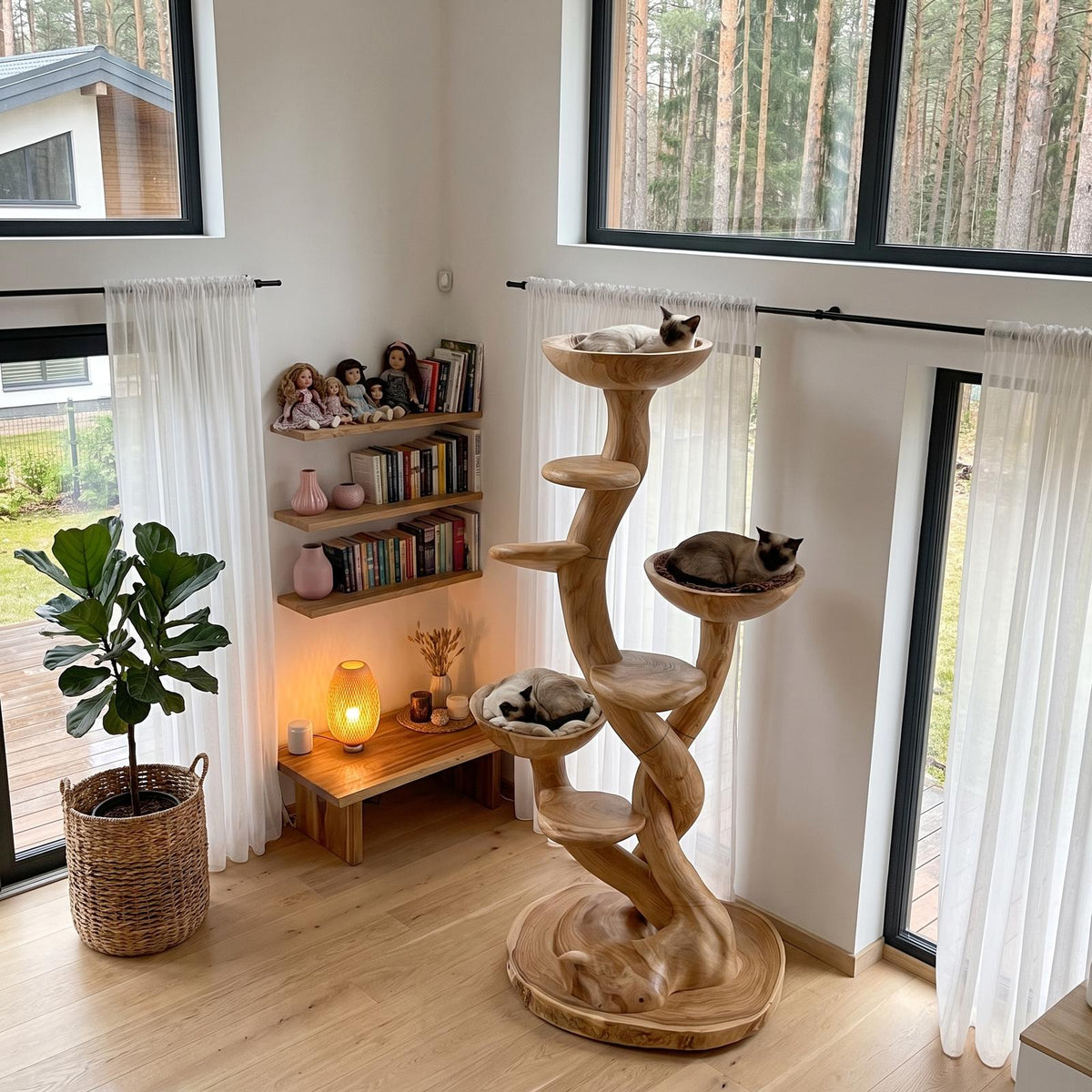 Organic Sculptural Cat Tree With Multi Level Platforms For Indoor Cats