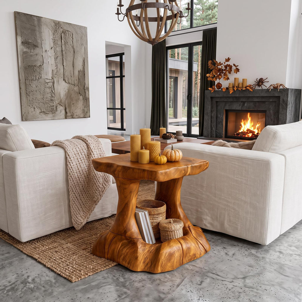 Mid Century Beside Table With Halloween Accent For Living Room