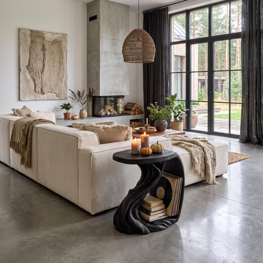 Rustic Beside Table With Halloween Inspired Twisted Base For Living Room