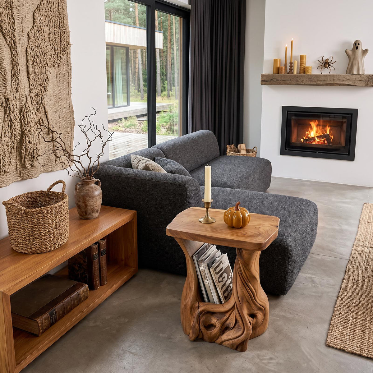 Modern Beside Table Halloween Inspired With Sculptural Tree Base For Living Room
