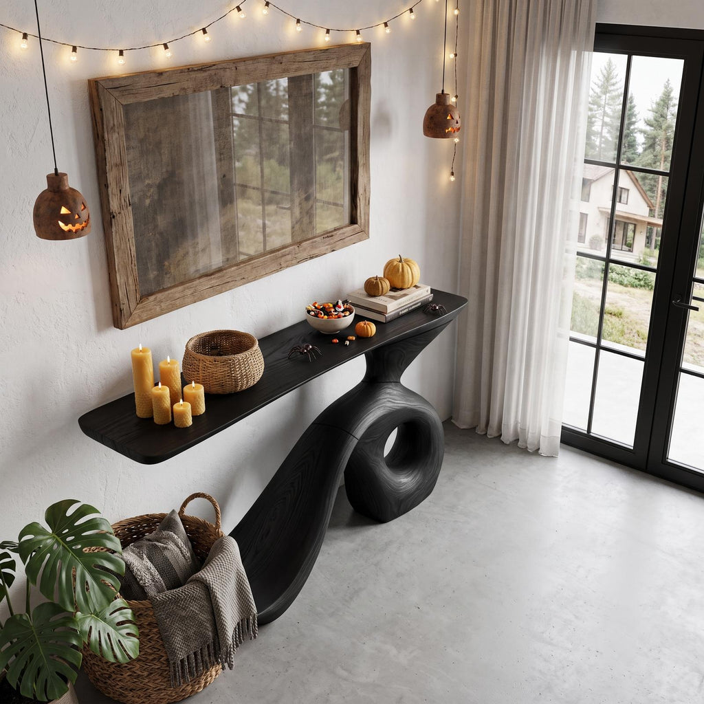 Modern Halloween Entryway Table With Sculptural Open Frame For Hallway