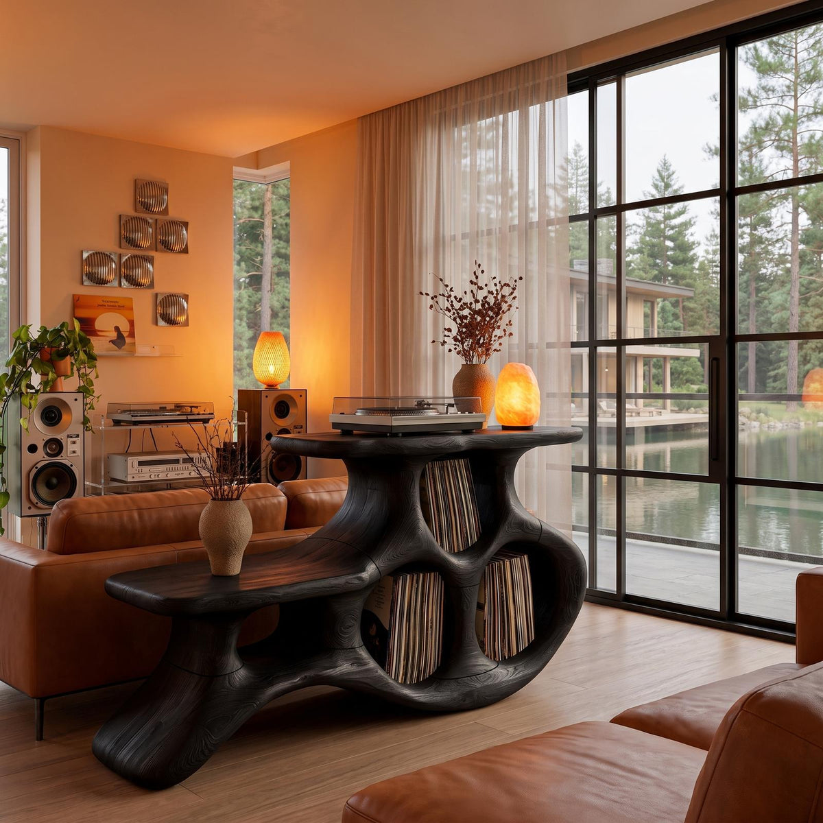 Organic Turntable Cabinet With Abstract Rounded Frame For Living Room