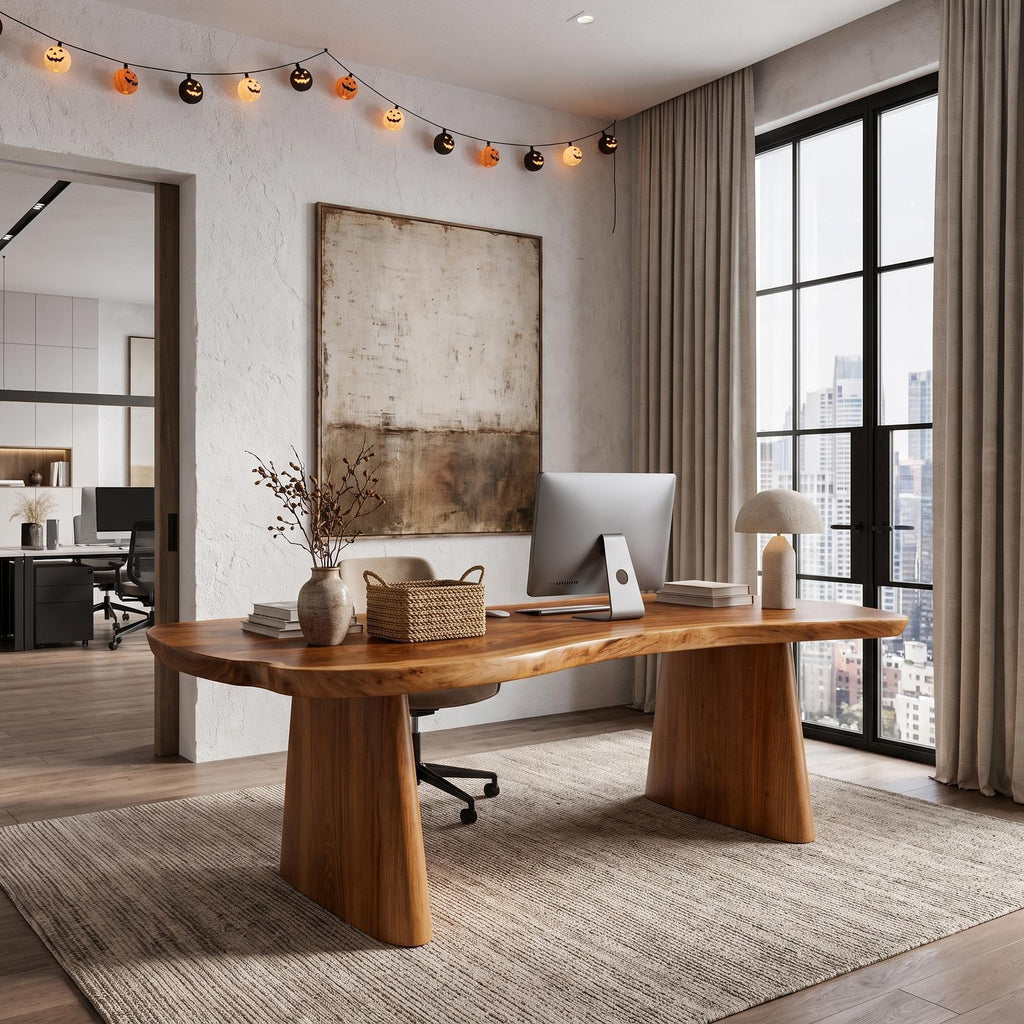 Modern Desk With Natural Edge Top And Sculptural Legs For Home Office