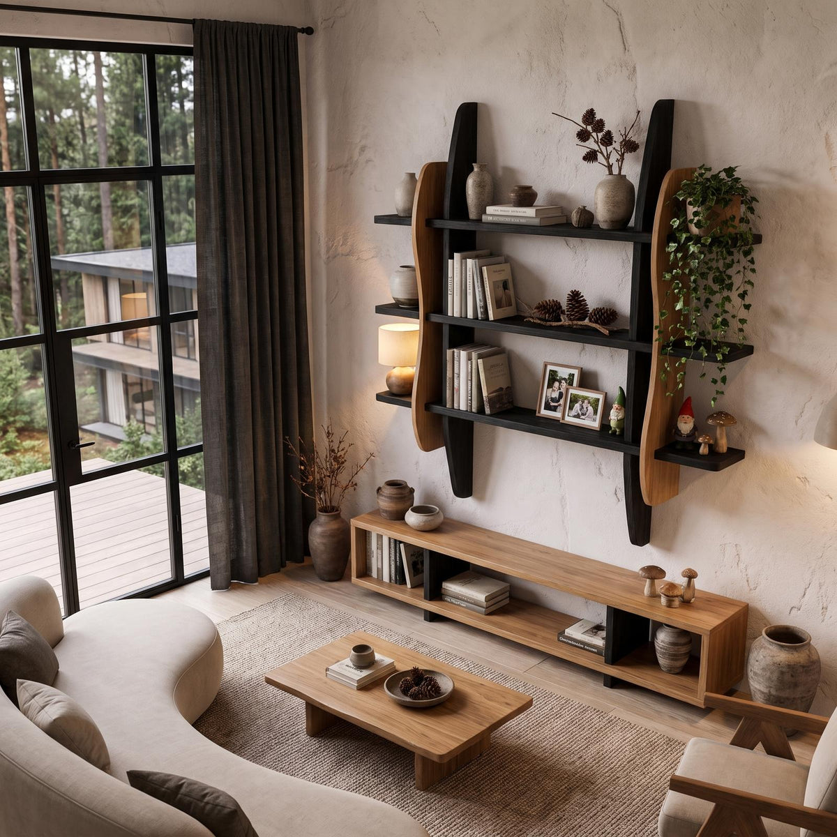 Contemporary Display Shelf With Sculptural Frame Design For Living Room