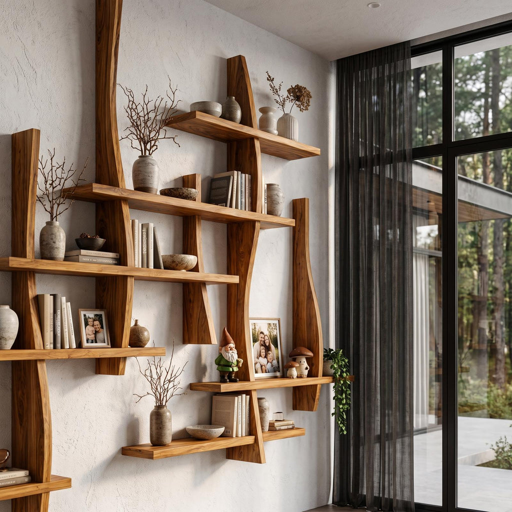 Rustic Floating Bookshelf With Layered Display Shelves For Home Library