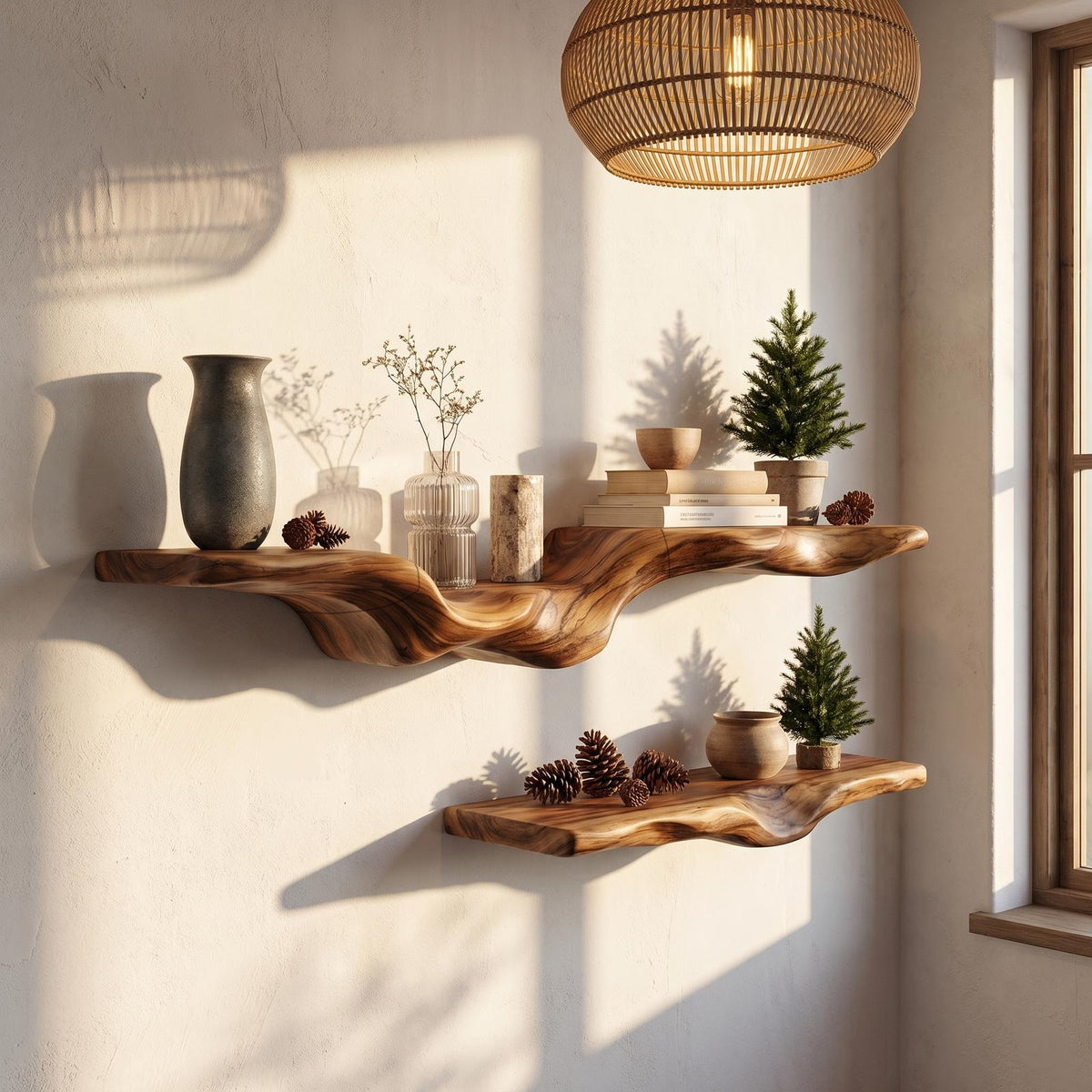 Rustic Floating Shelf With Natural Wood Flowing Form For Living Room SINLHAFL554