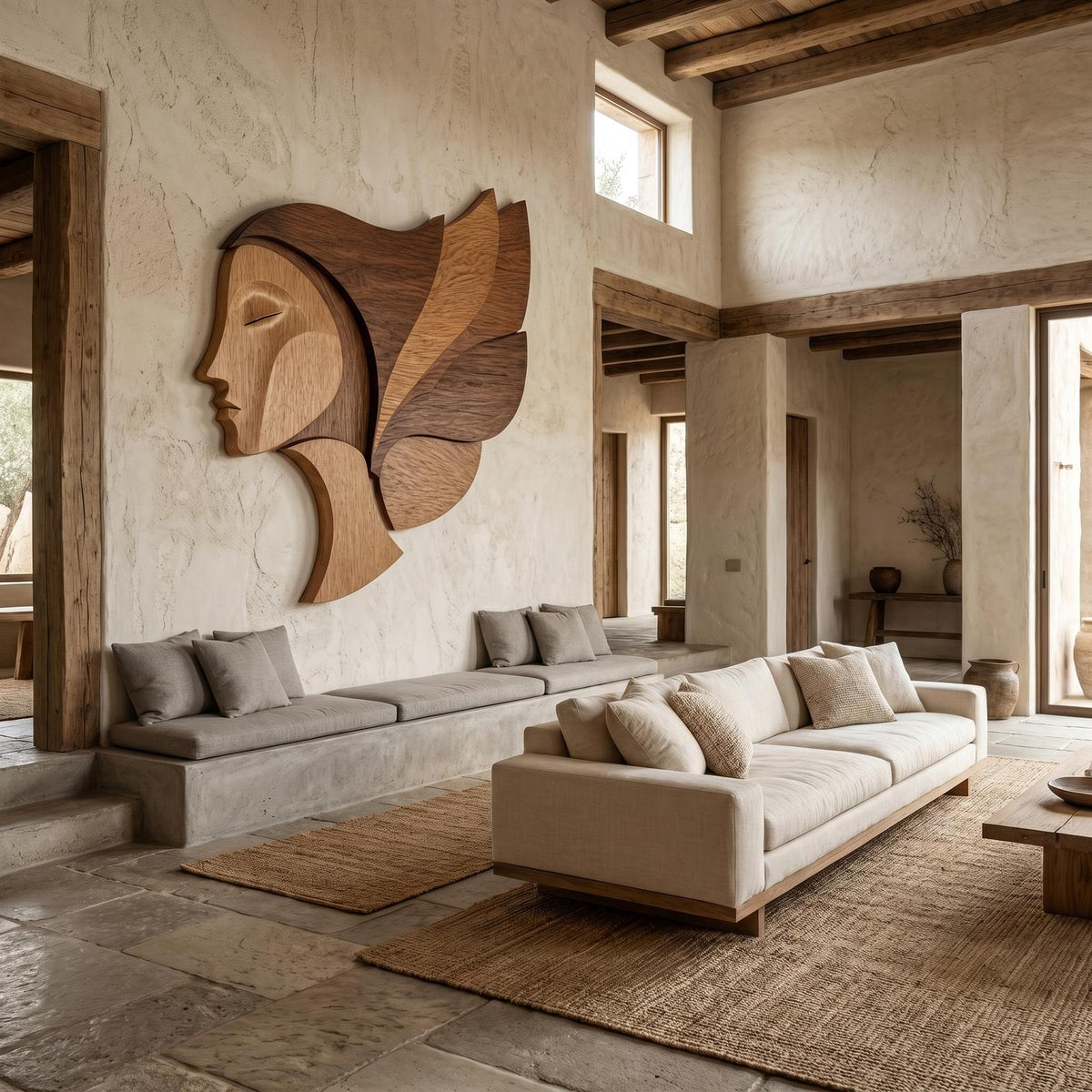 Spry Interior Abstract Woman Face Wooden Wall Decor, Unique Handcrafted Silhouette Art Panel for Living Room Bedroom, SINLHAWD072