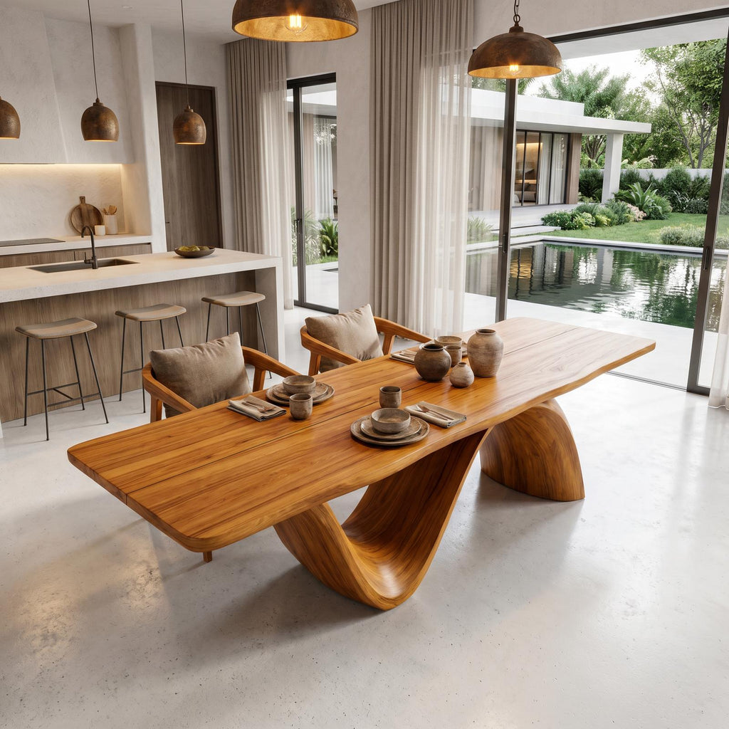 Modern Architectural Dining Table With Wing Pedestal Base For Dining Room