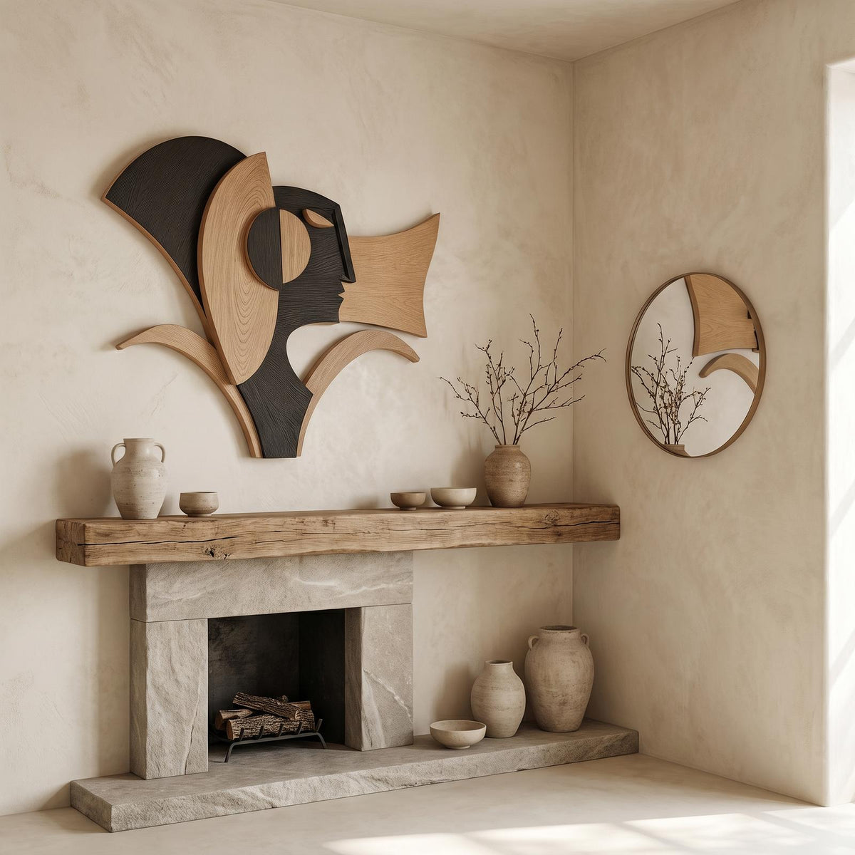 Spry Interior Abstract Geometric Wooden Wall Decor Panel, Modern Handcrafted Wood Art Sculpture for Living Room Bedroom, SINLHAWD074