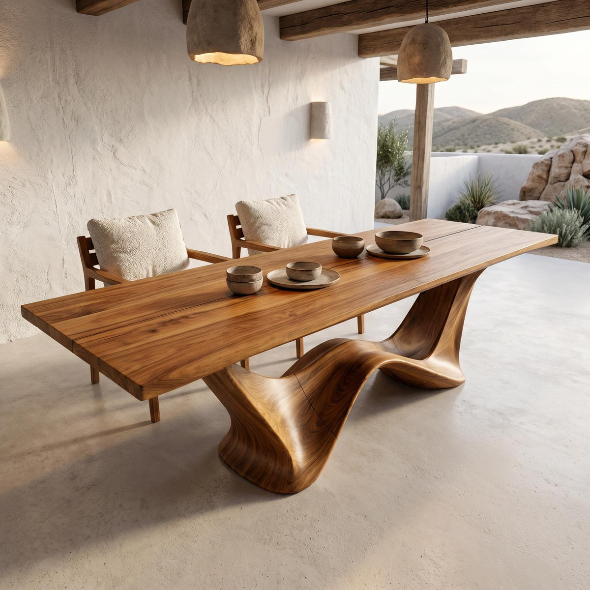 Contemporary Dining Table With Architectural Wave Design For Dining Room And Breakfast Nook