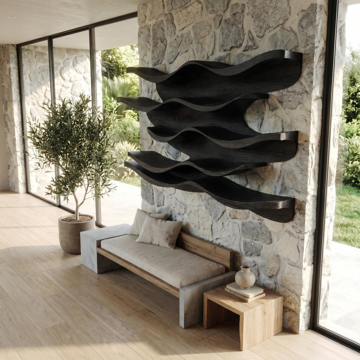Sculptural Wave Wall Mounted Bookshelf For Living Room And Bedroom