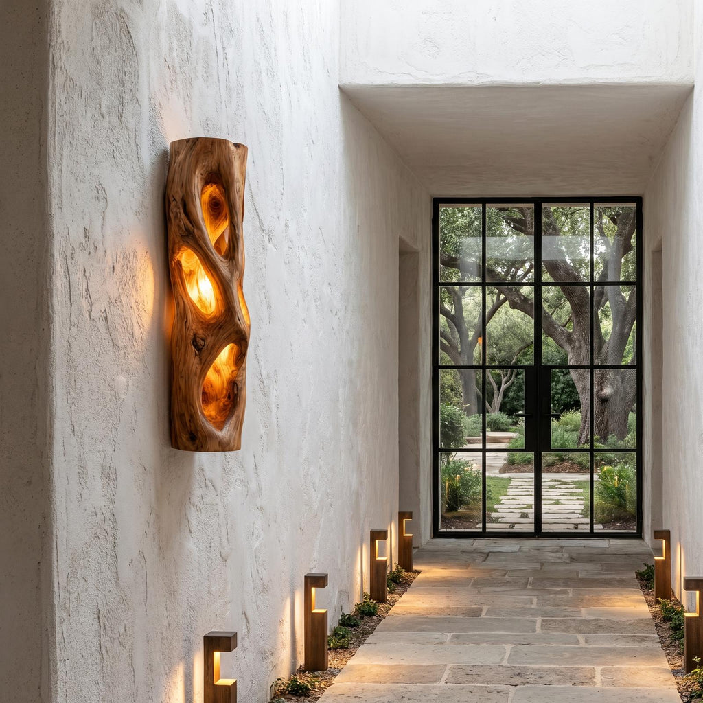 Sculptural Natural Wood Wall Sconce, Unique Handcrafted Solid Wood Wall Mounted LED Light for Living Room, Model