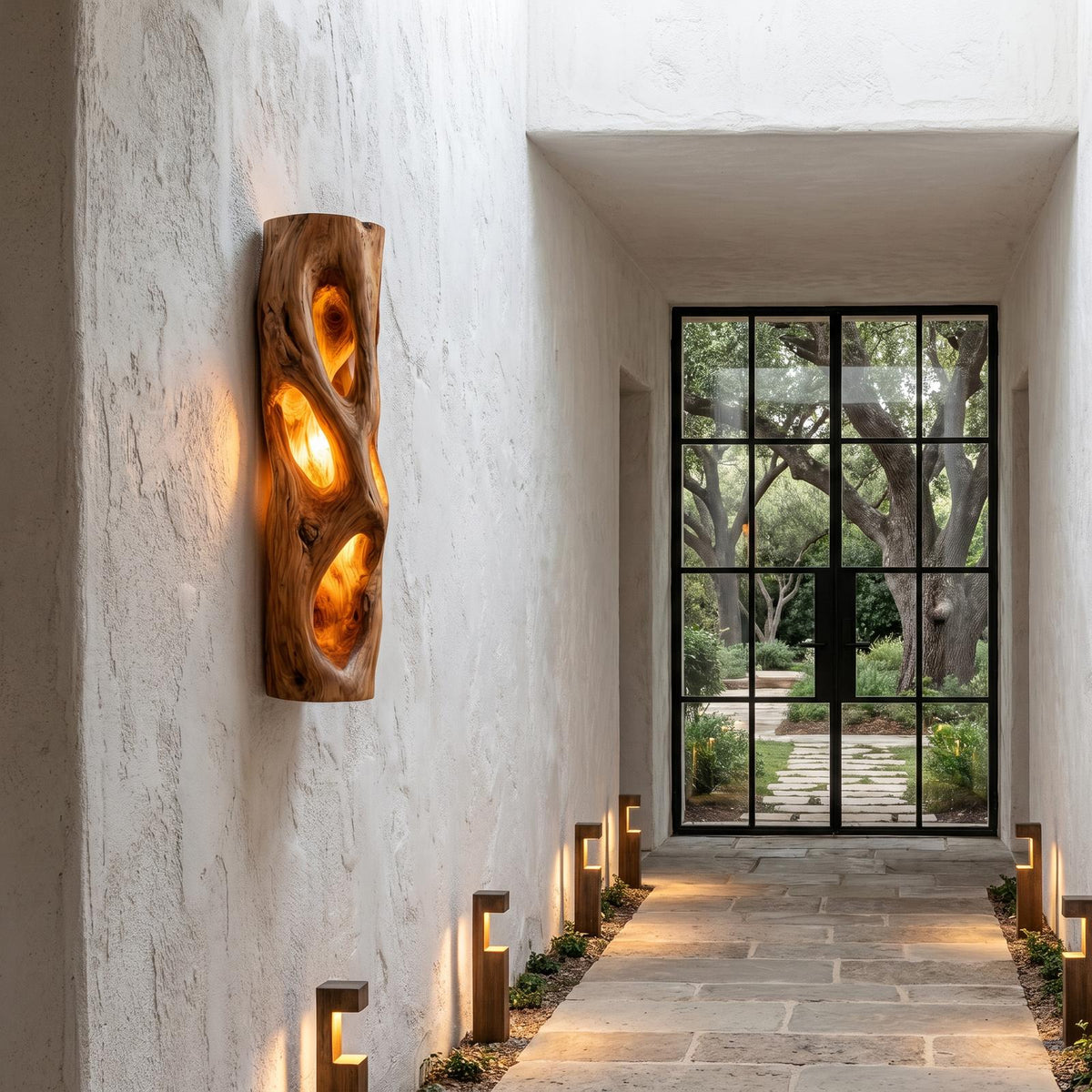 Sculptural Natural Wood Wall Sconce, Unique Handcrafted Solid Wood Wall Mounted LED Light for Living Room, Model
