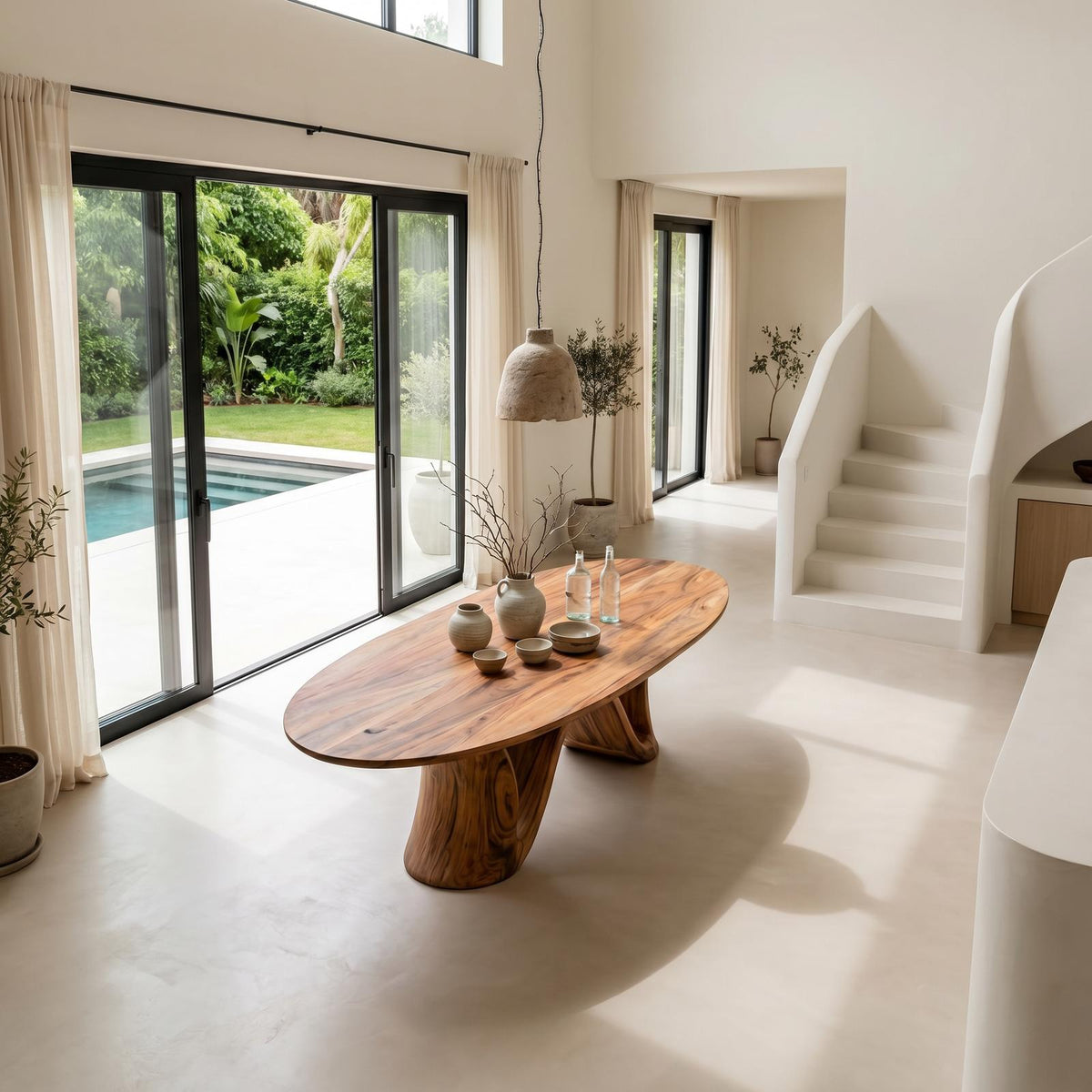 Organic Modern Round Dining Table, Handcrafted Solid Wood Pedestal Table for Dining Room & Kitchen