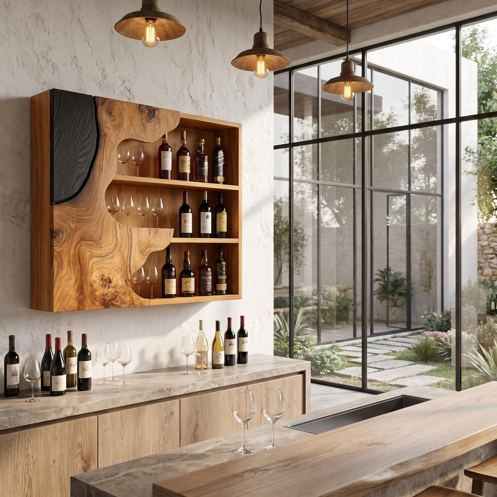 Organic Live Edge Wine Holder Wall Mounted Storage Cabinet For Home Bar