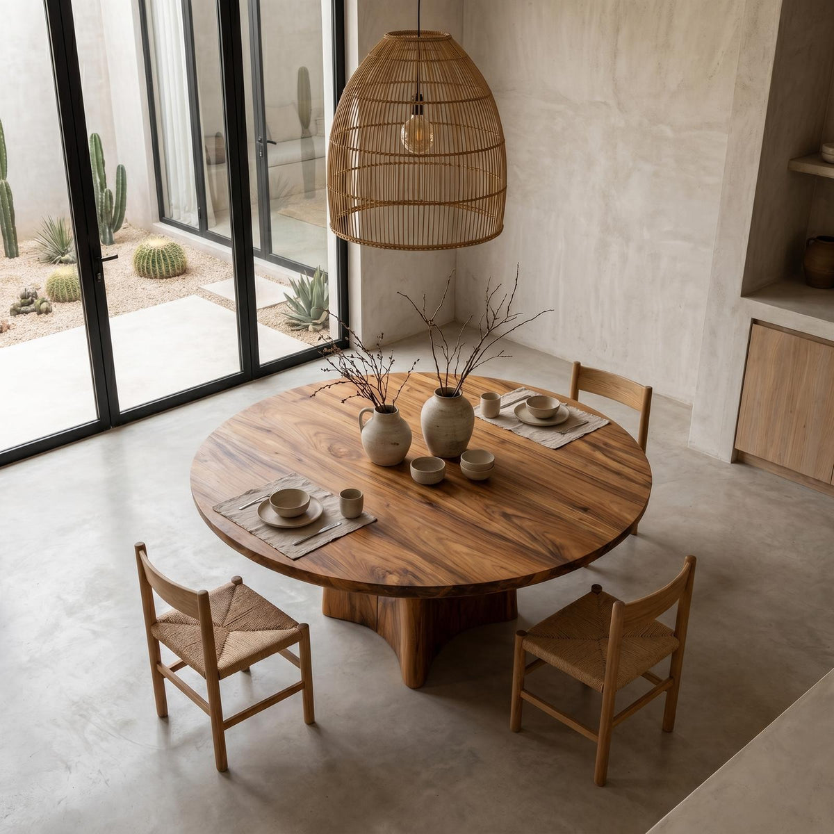 Spry Interior Contemporary Round Dining Table, Solid Wood Smooth Curved Pedestal Base Table for Kitchen & Dining Room, SINLHADT182
