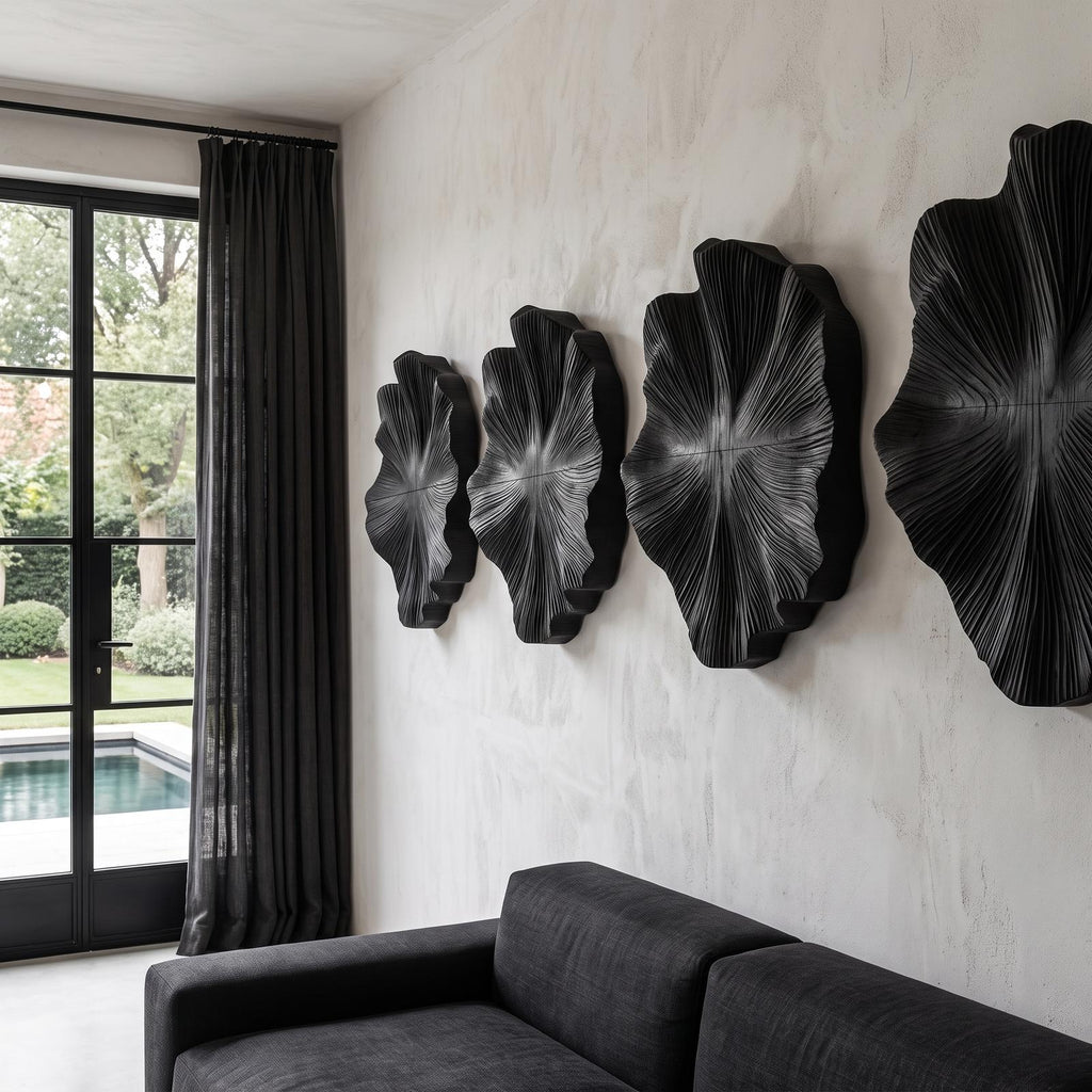 Contemporary Wood Wall Sculpture With Botanical Relief Design For Living Room And Hallway SINLHAWA140