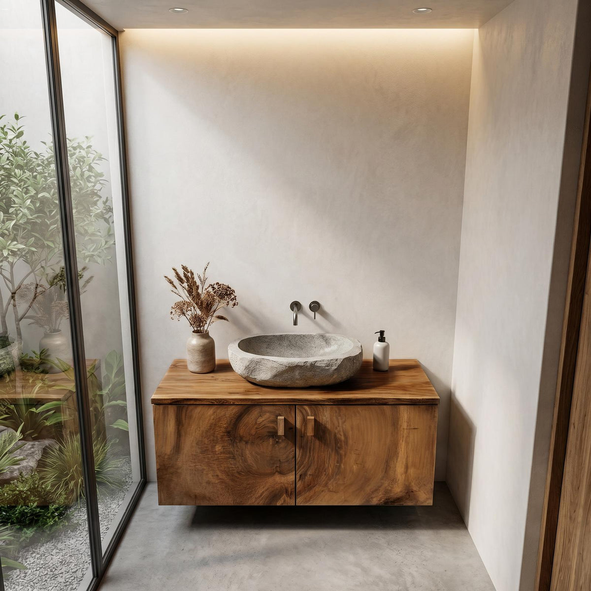 Spry Interior Rustic Natural Wood Bathroom Vanity, Handcrafted Solid Wood Storage Cabinet and Sink Console for Farmhouse Powder Room, SINLHABRV296