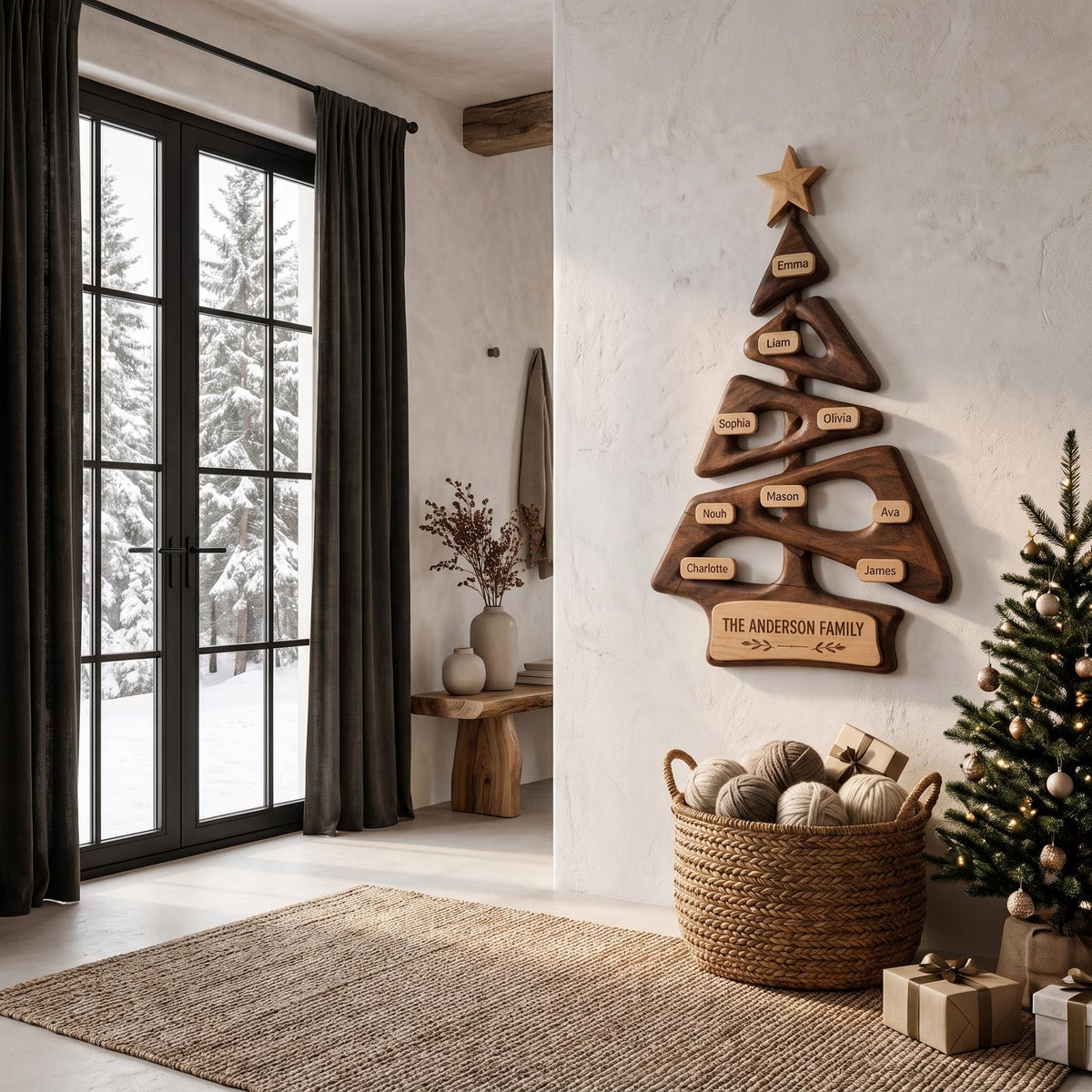 Organic Family Tree Wall Art With Custom Family Name Sign For Living Room And Foyer