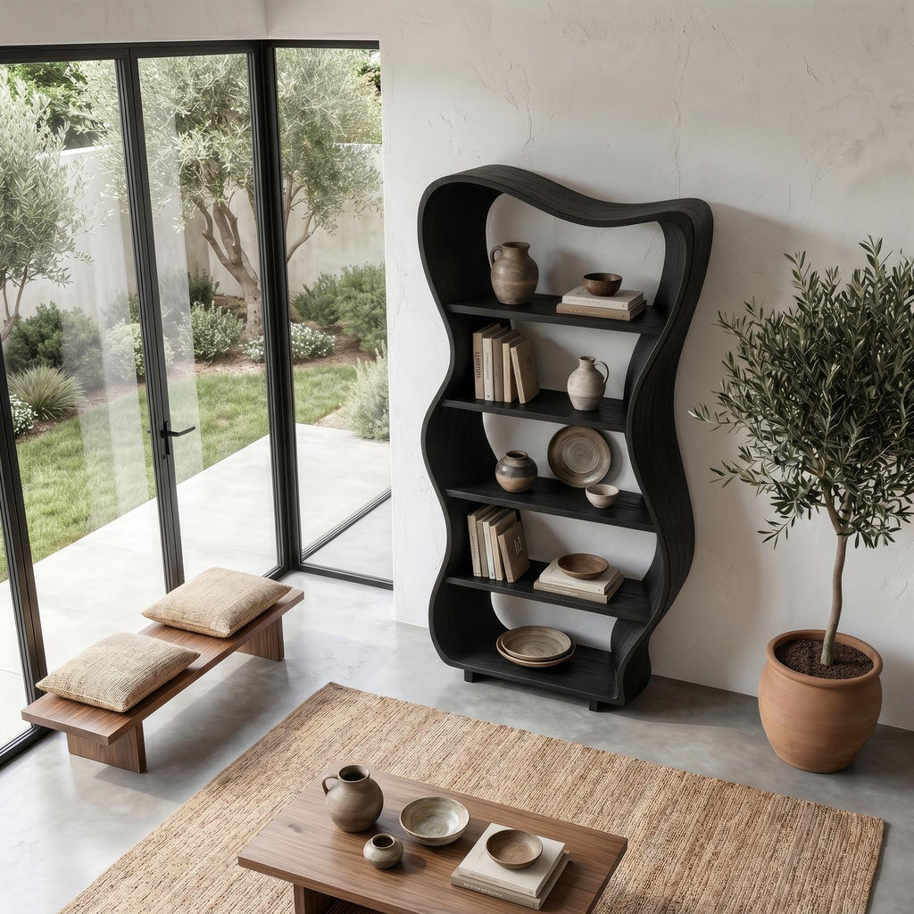 Sculptural Tree Shelf, Organic Solid Wood Bookcase and Display Rack for Living Room & Reading Corner