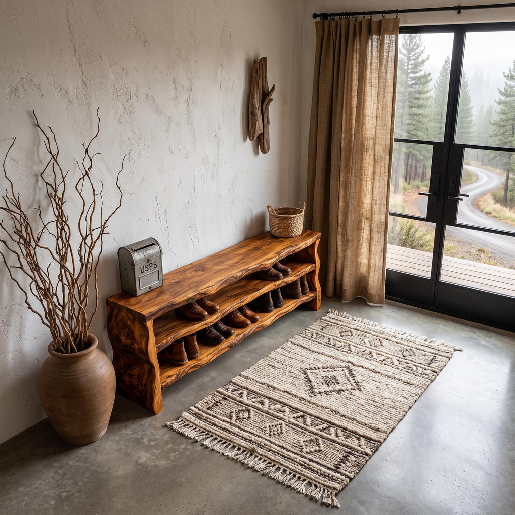 Live Edge Shoe Bench Open Storage Organizer For Entryway Hallway