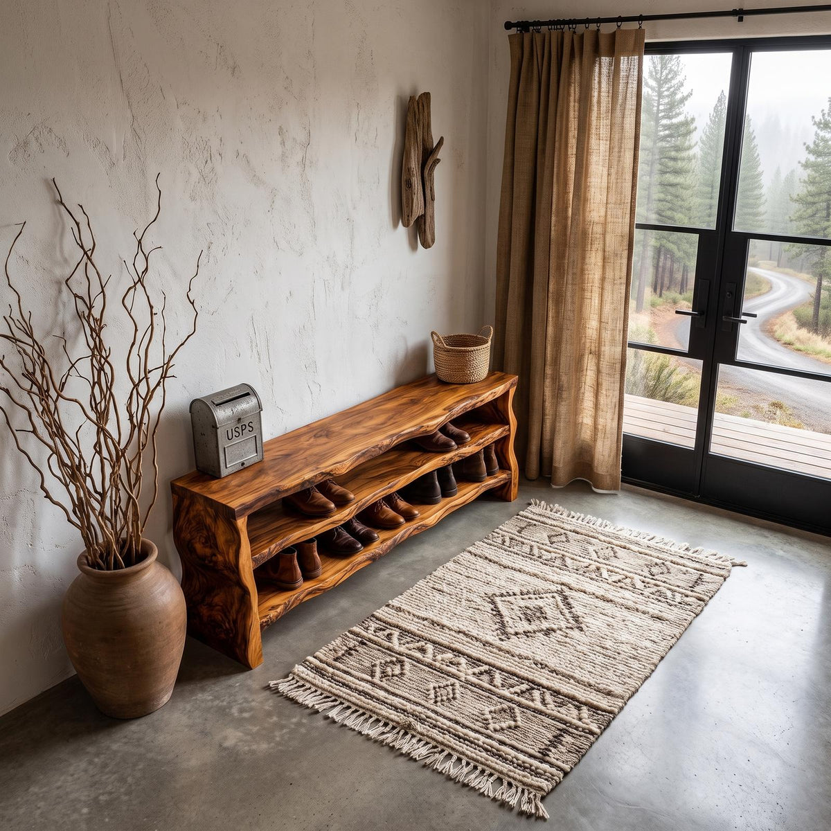 Live Edge Shoe Bench Open Storage Organizer For Entryway Hallway