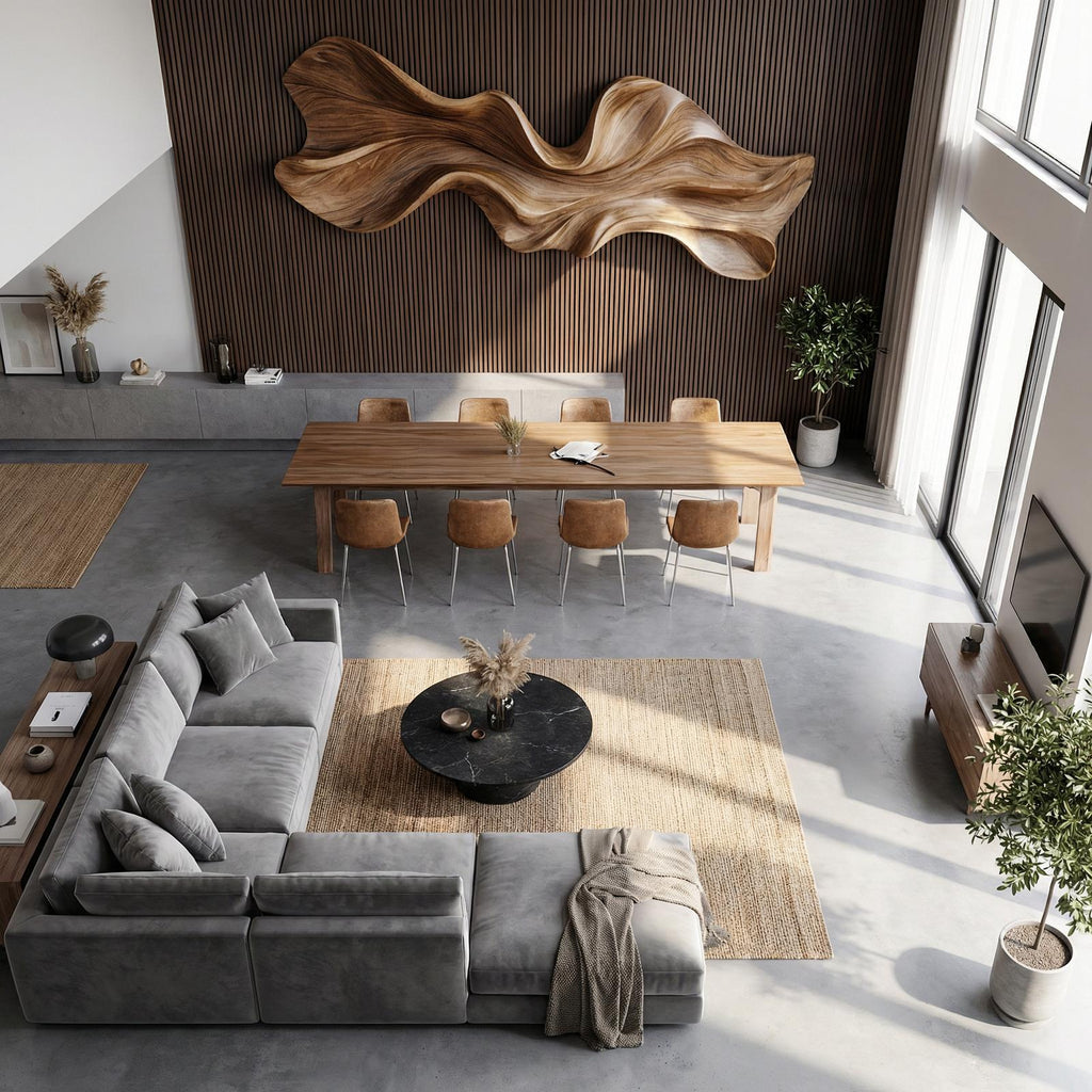 Modern Sculptural Wood Wall Decor, Handcrafted Abstract 3D Wooden Wall Art Panel for Office and Home Living Room