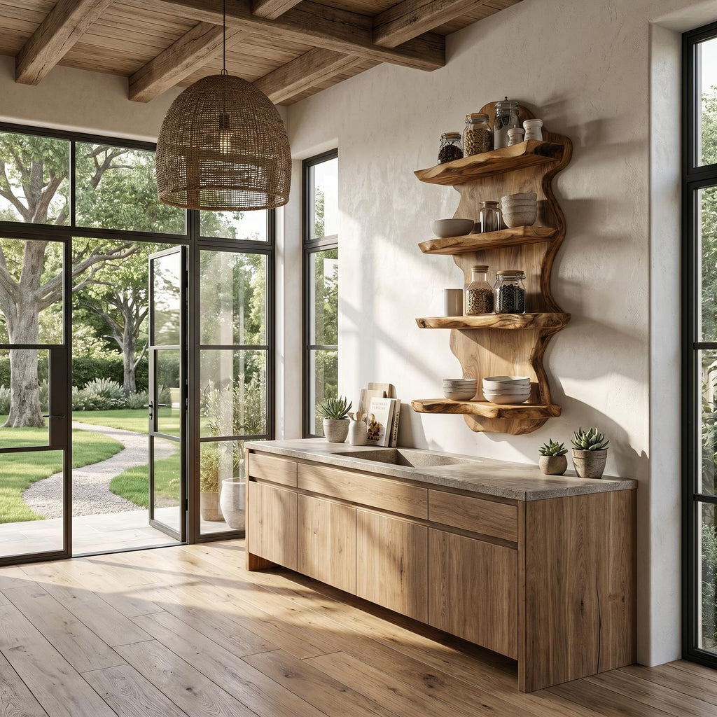 Sculptural Floating Shelf With Organic Wooden Form For Living Room And Kitchen
