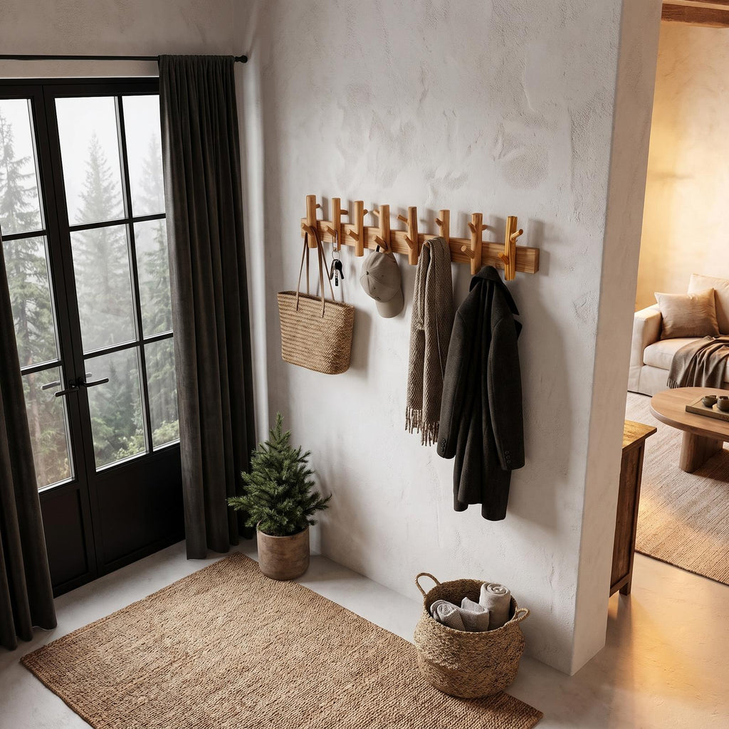 Rustic Wooden Wall Mounted Coat Rack Hook Organizer For Entryway Hallway