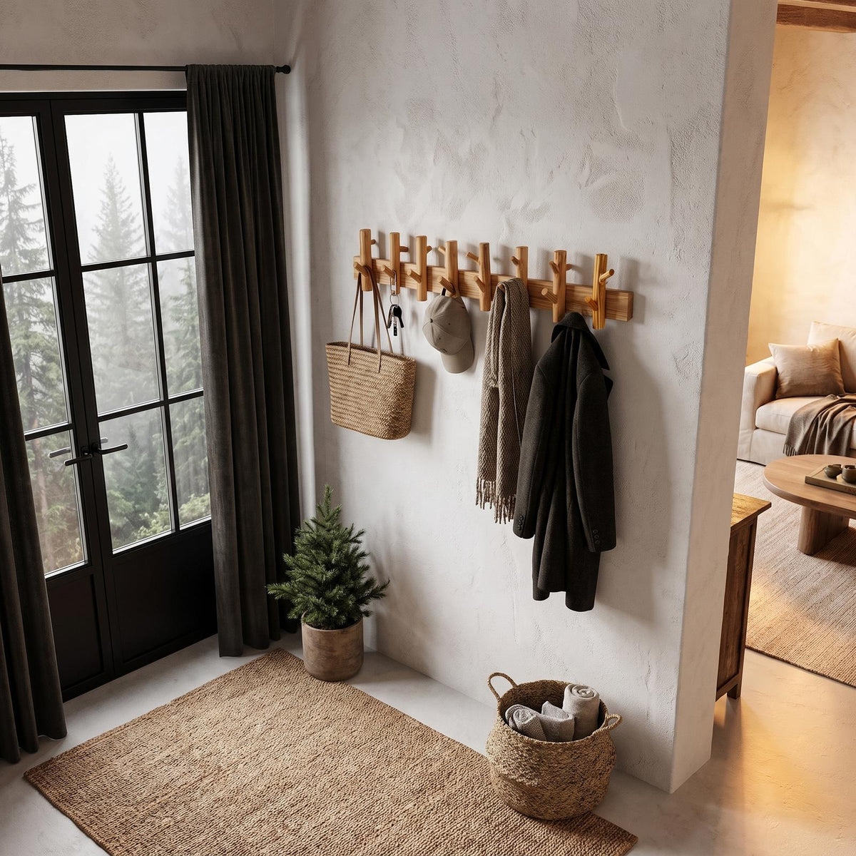 Rustic Wooden Wall Mounted Coat Rack Hook Organizer For Entryway Hallway