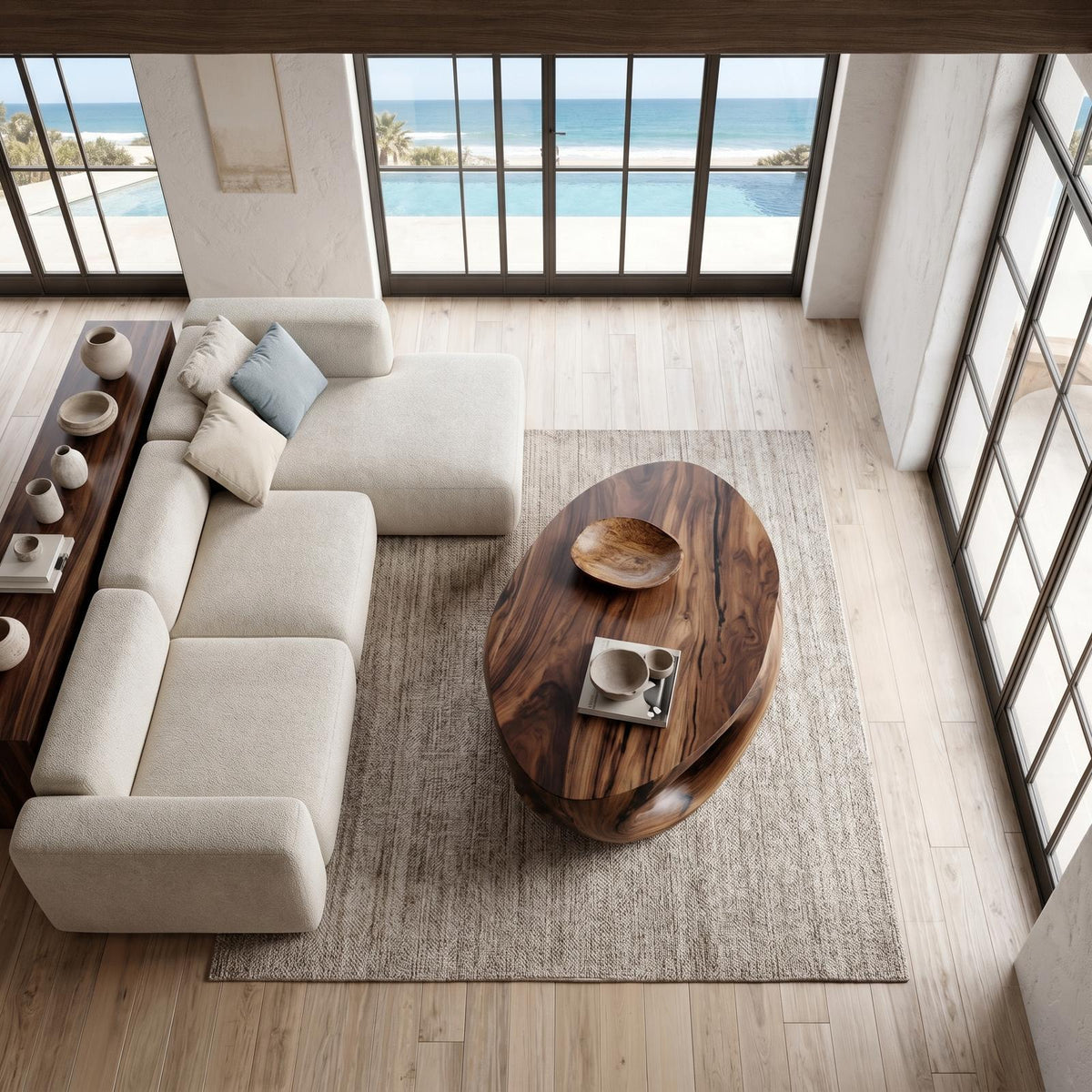 Organic Sculptural Solid Wood Coffee Table, Flowing Wood Center Table for Contemporary Living Room Lounge