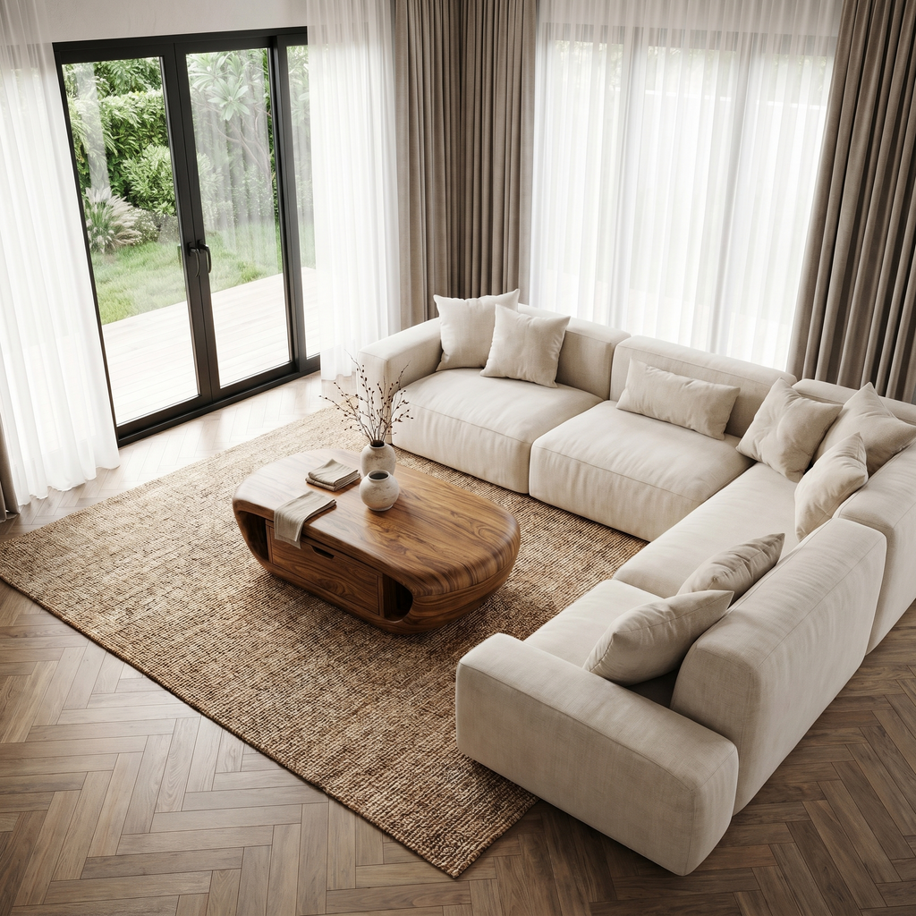 Modern Wood Coffee Table with Built-In Storage Shelf, Sleek Mid-Century Center Table for Living Room