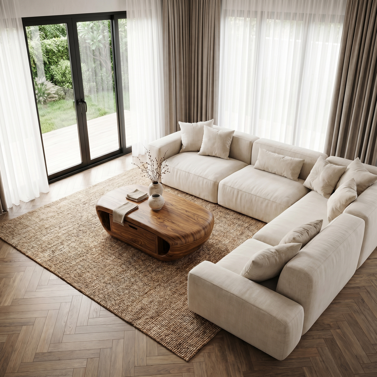 Modern Wood Coffee Table with Built-In Storage Shelf, Sleek Mid-Century Center Table for Living Room