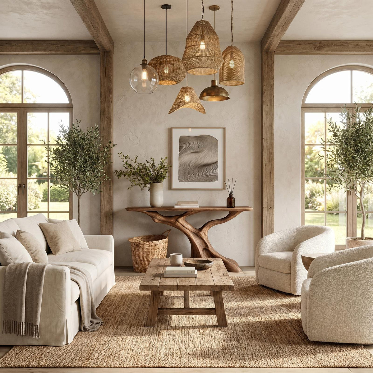 Nature Inspired Solid Wood Console Table with Tree Root Base, Rustic Live Edge Entryway Sofa Table for Living Room