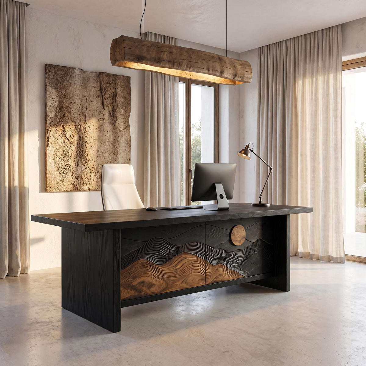 Sculptural Writing Desk Handcrafted Solid Wood Design For Workspace