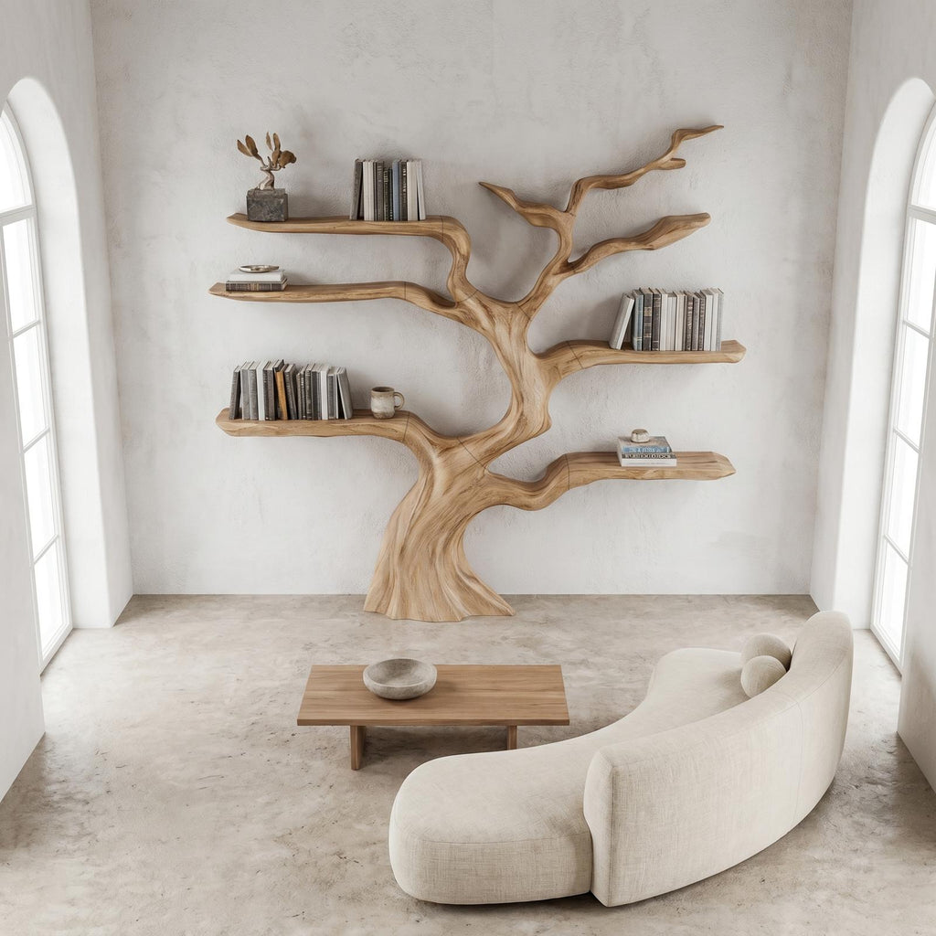 Nature-Inspired Tree Bookshelf, Floating Wooden Shelves, Tree-Shaped Bookcase for Wall