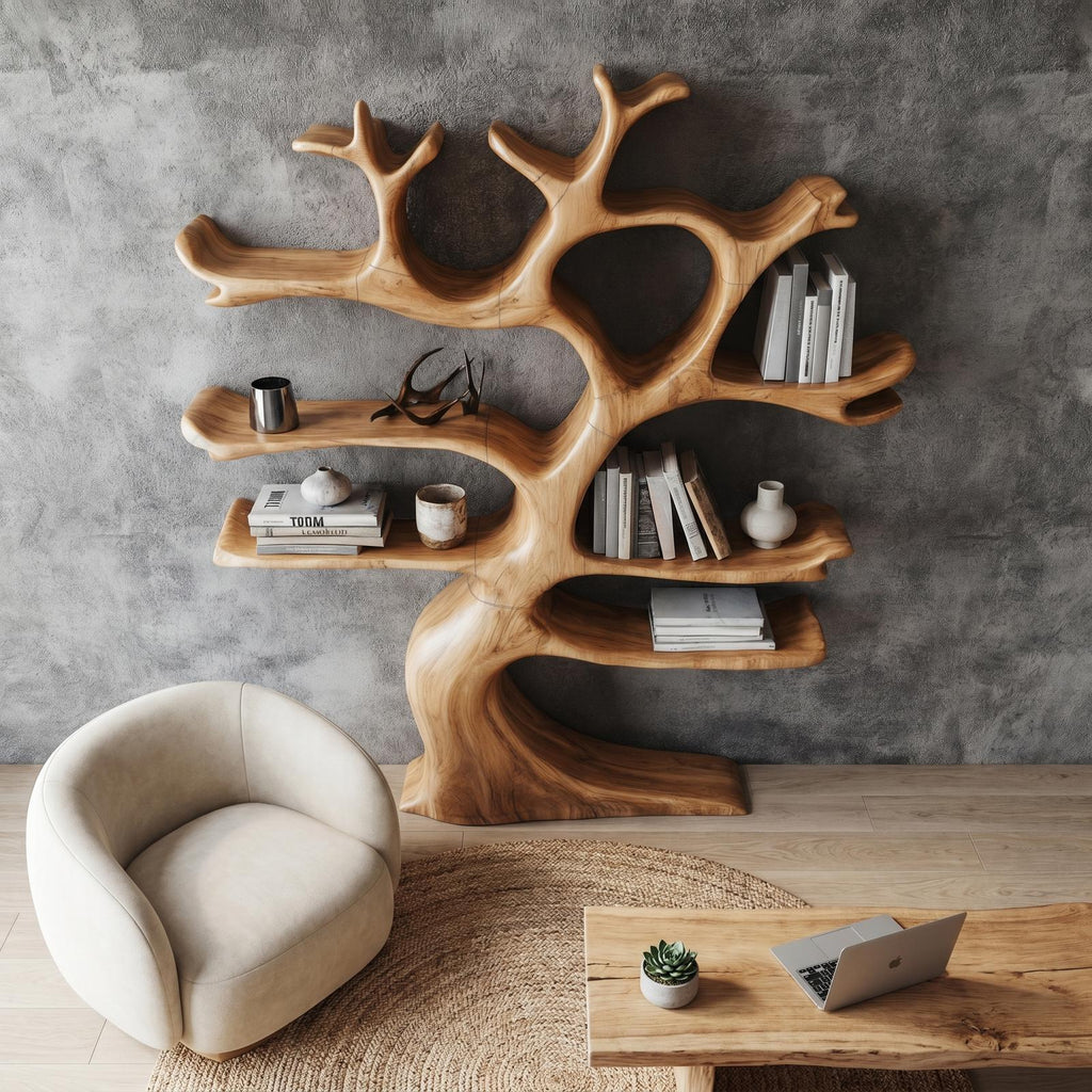 Organic Modern Tree Wall Shelf, Branch-Inspired Bookcase & Floating Storage Display