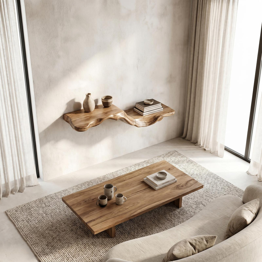Organic Floating Shelf with Flowing Tree Branch Design, Wall Mounted Wood Display Shelf